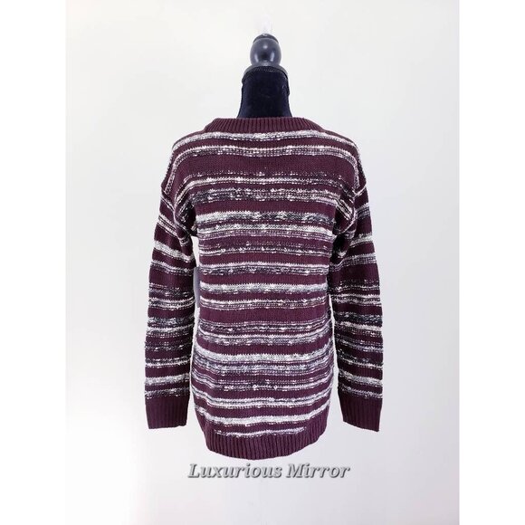 Calvin Klein Knit Pullover Sweater Plum Purple White Striped Long Sleeve S New - Picture 5 of 9